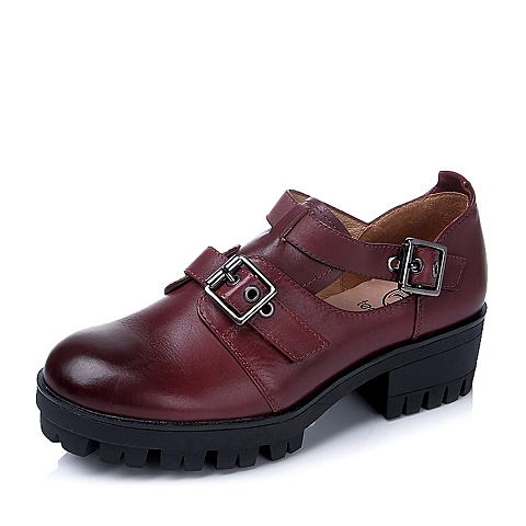 Teenmix/天美意秋季专柜同款红色牛皮女单鞋6SC33CM5