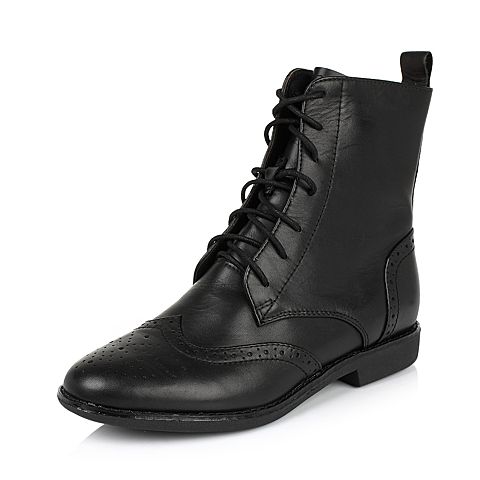 Teenmix/天美意冬季专柜同款黑色牛皮女靴（皮里）6D460DZ5