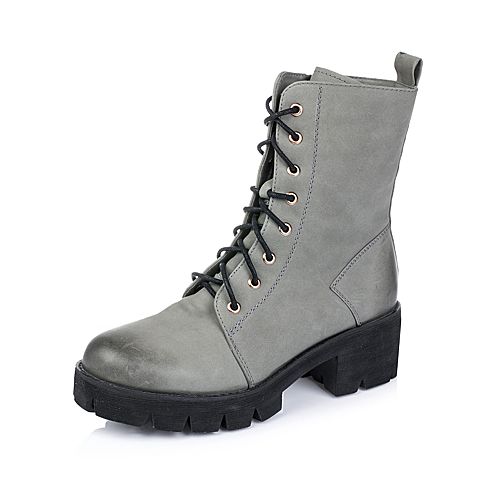 Teenmix/天美意冬季专柜同款灰色磨砂牛皮女靴6D161DZ5