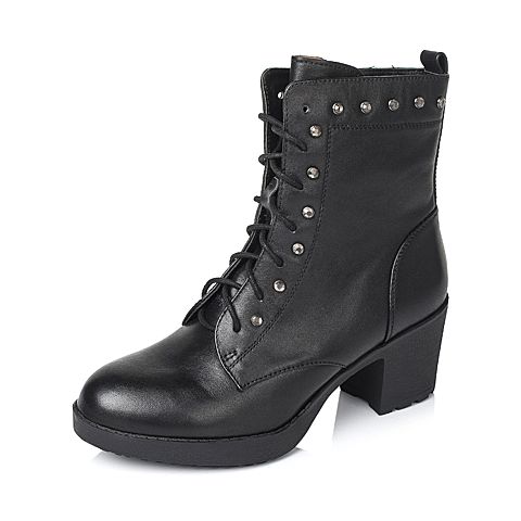 Teenmix/天美意冬季专柜同款黑色小牛皮女靴6VF61DZ5