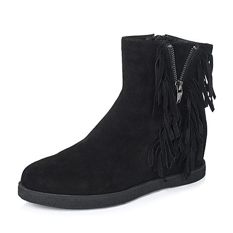 Teenmix/天美意冬季专柜同款黑色羊绒皮女靴6C364DZ5