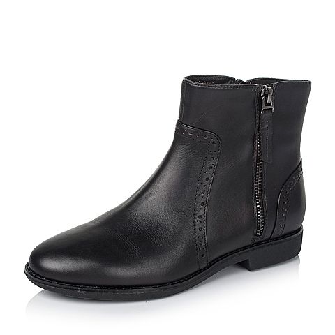 Teenmix/天美意冬季专柜同款黑色牛皮女短靴6D441DD5