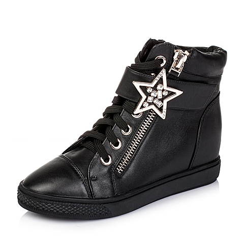 Teenmix/天美意冬季专柜同款黑色牛皮革女皮靴6QJ41CD5