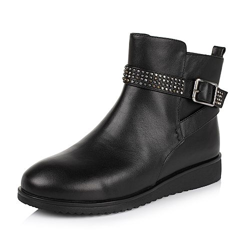 Teenmix/天美意冬季专柜同款黑色牛皮女靴（皮里）AL64HDD5