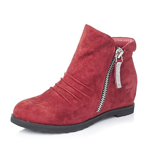 Teenmix/天美意冬季专柜同款深红色羊绒皮女靴AL57HDD5