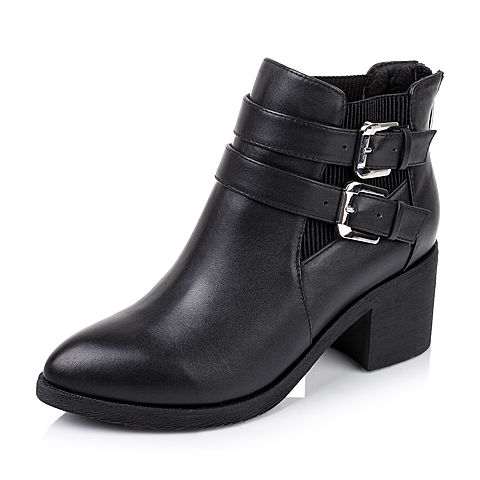 Teenmix/天美意冬季专柜同款黑色牛皮/织物女靴AL62HDD5
