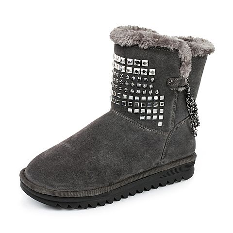 Teenmix/天美意冬季专柜同款灰色二层牛皮女靴6C961DZ5