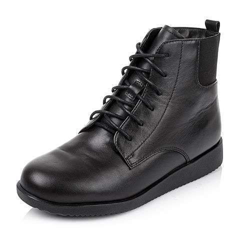 Teenmix/天美意专柜同款黑色小牛皮革女皮靴（毛里）女靴6US43DD5