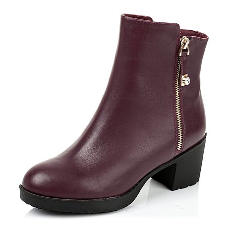 Teenmix/天美意冬季专柜同款红色牛皮革女皮靴（绒里）6VF46DD5