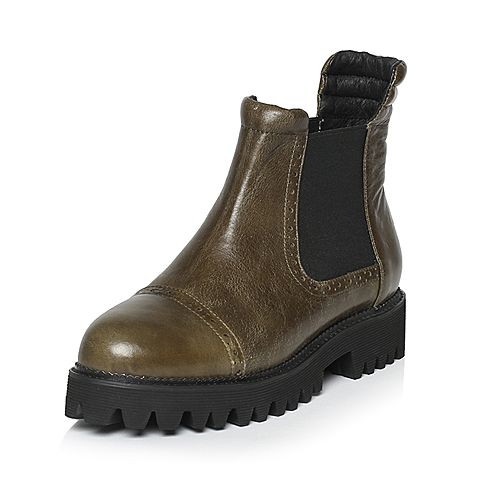Teenmix/天美意冬季专柜同款绿色牛皮/织物女短靴AL66HDD5