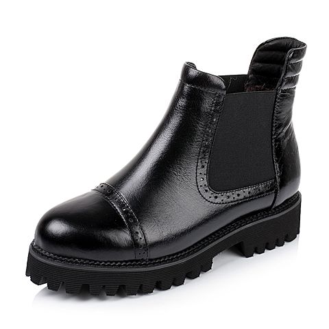 Teenmix/天美意冬季专柜同款黑色牛皮/织物女靴AL66HDD5