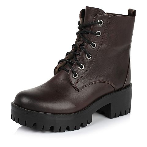 Teenmix/天美意冬季专柜同款深啡色牛皮革女皮靴6E542DD5