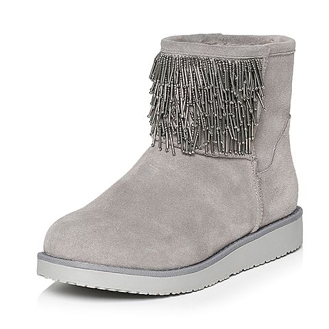Teenmix/天美意冬季专柜同款灰色剖层牛皮女短靴（绒里）AL50HDD5