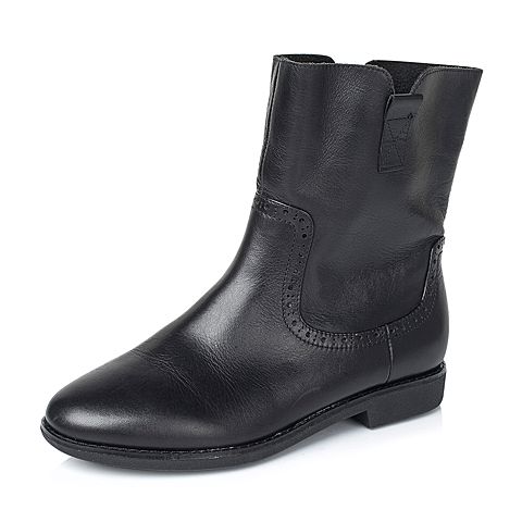 Teenmix/天美意冬季专柜同款黑色牛皮女靴（绒里）6D462DZ5