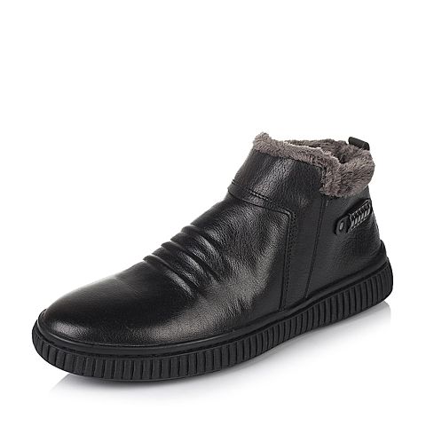 Teenmix/天美意冬季专柜同款黑色水牛牛皮男休闲靴（绒里）AHD11DD5