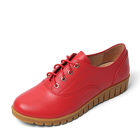 Teenmix/天美意秋季专柜同款红色牛皮革女皮鞋6ZS24CM6