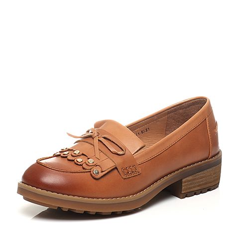 Teenmix/天美意专柜同款棕色牛皮革女皮鞋6JH37CM6