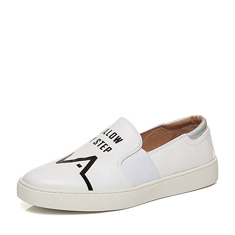 Teenmix/天美意秋季专柜同款白/银色牛皮/PU女单鞋6P522CM6
