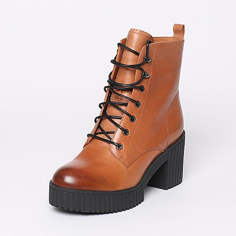 Teenmix/天美意冬季专柜同款棕红色牛皮女靴6C545DD6