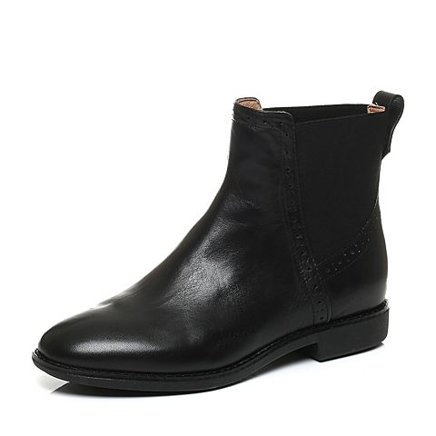 Teenmix/天美意冬季专柜同款黑色牛皮女靴6D443DD6