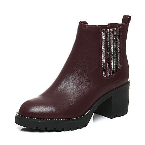 Teenmix/天美意冬季专柜同款红色牛皮女靴6D542DD6
