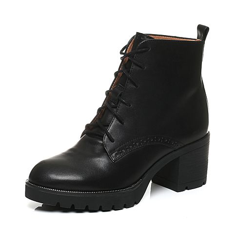 Teenmix/天美意冬季专柜同款黑色牛皮女靴6D543DD6
