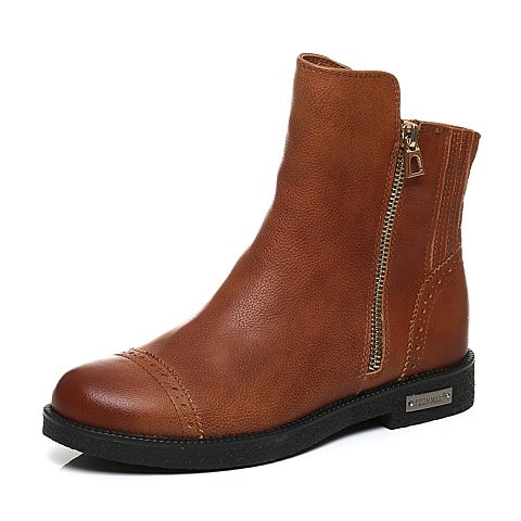 Teenmix/天美意冬季专柜同款棕色牛皮女靴6Q340DD6