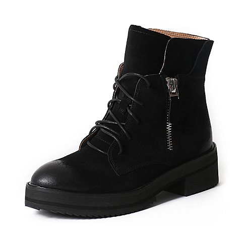 Teenmix/天美意冬季专柜同款黑色牛皮女靴6Q941DD6