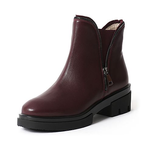 Teenmix/天美意冬季专柜同款红色牛皮女靴6R541DD6