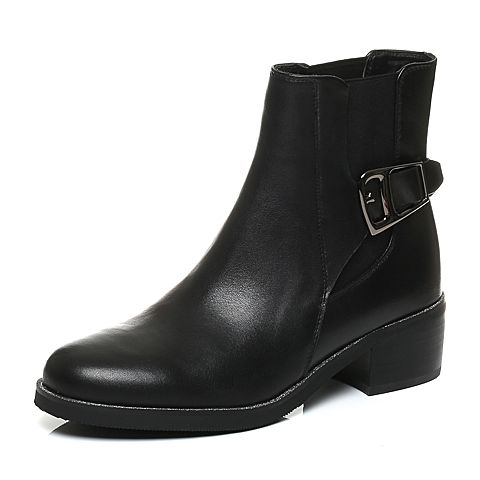 Teenmix/天美意冬季专柜同款黑色牛皮女靴6S141DD6