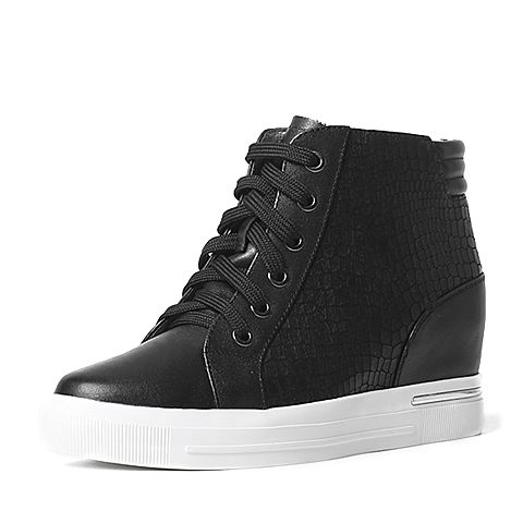 Teenmix/天美意冬季专柜同款黑色牛皮女靴6S741DD6
