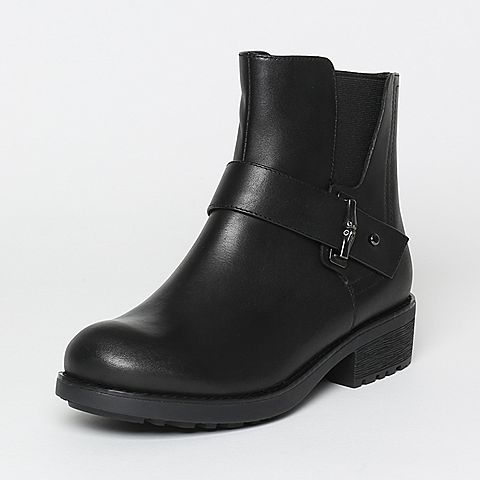 Teenmix/天美意冬季专柜同款黑色打蜡牛皮女短靴6S940DD6