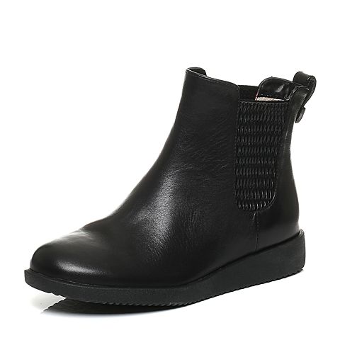 Teenmix/天美意冬季专柜同款黑色牛皮女短靴6US44DD6