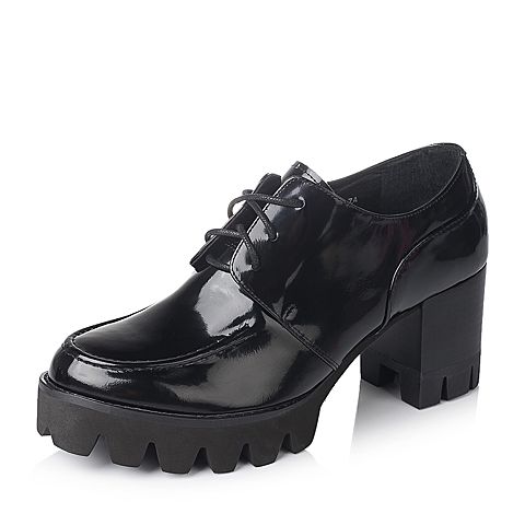 Teenmix/天美意秋专柜同款黑色牛皮女单鞋6N424CM6