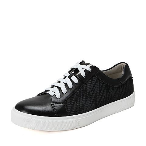 Teenmix/天美意冬季专柜同款黑/黑灰色牛皮/纺织品男单鞋65L03DM6