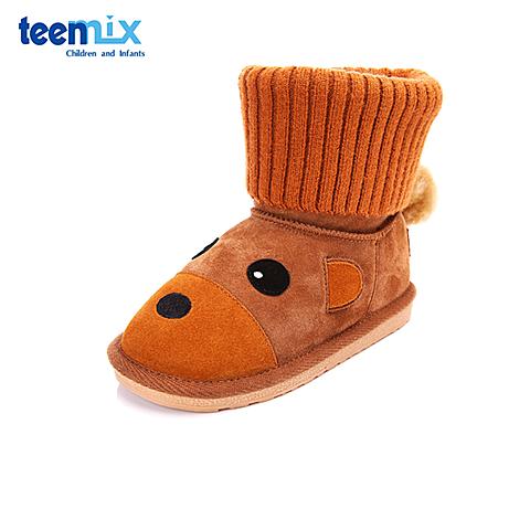 天美意（Teenmix）16年秋冬季新款时尚女童可爱猫咪元素设计针织靴筒女童靴DX0110