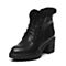 Teenmix/天美意冬专柜同款黑色小牛皮粗跟女短靴6D545DD6