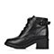Teenmix/天美意冬专柜同款黑色牛皮皮带扣方跟马丁靴女短靴AN691DD6