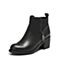 Teenmix/天美意冬专柜同款黑色牛皮/织物简约粗跟女短靴女靴AO081DD6