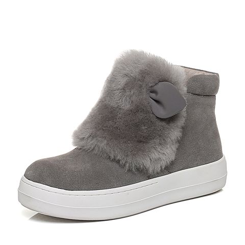 Teenmix/天美意冬季专柜同款灰色牛皮/羊毛女休闲靴（皮里）AN771DD6
