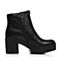 Teenmix/天美意冬专柜同款黑色小牛皮女短靴（绒里）6C544DD6