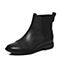Teenmix/天美意冬专柜同款黑色小牛皮方跟切尔西靴女短靴（绒里）6D443DD6
