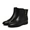 Teenmix/天美意冬专柜同款黑色小牛皮简约方跟女短靴（绒里）6D444DD6
