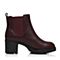 Teenmix/天美意冬专柜同款红色牛皮粗跟切尔西靴女短靴（绒里）6D542DD6