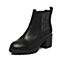Teenmix/天美意冬专柜同款黑色牛皮粗跟切尔西靴女短靴（绒里）6D542DD6