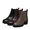Teenmix/天美意冬专柜同款黑色牛皮粗跟切尔西靴女短靴（绒里）6D542DD6