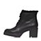 Teenmix/天美意冬专柜同款黑色小牛皮粗跟女短靴（绒里）6D545DD6