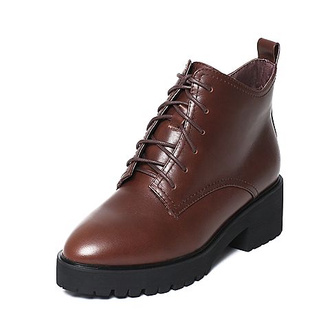 Teenmix/天美意冬季专柜同款咖啡色牛皮女短靴（绒里）AN851DD6