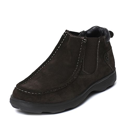 Teenmix/天美意冬季专柜同款深啡/黑灰色二层牛皮/织物男休闲靴61G42DD6