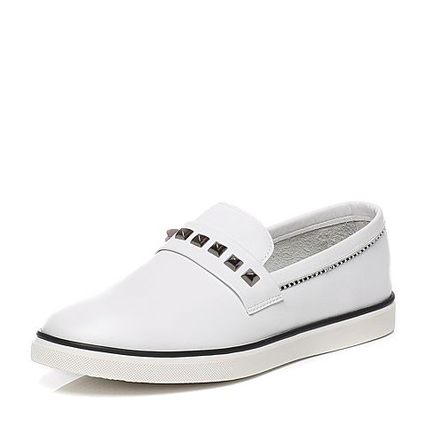 Teenmix/天美意夏季专柜同款白色牛皮时尚学院风男休闲鞋1WU01BM6